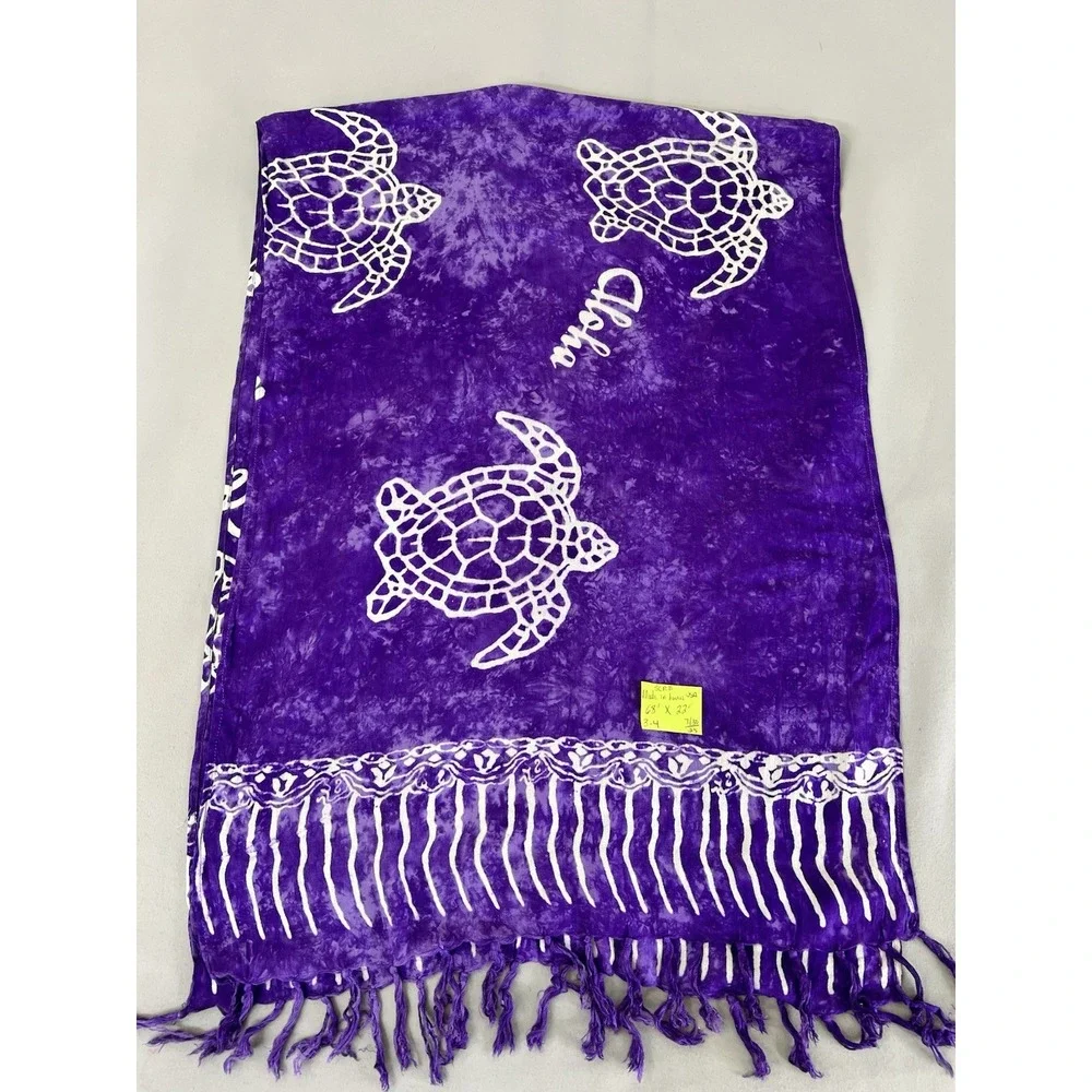 Vintage Made In Hawaii Scarf‎ Turtles Print Purple 68